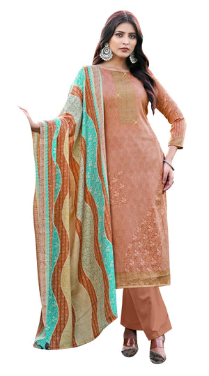DRAVINAM Trends Women's Printed Siroski Work Pashmina Unstitch Salwar Suit Dress Material with Printed Twill Pashmina Warm Shawl Dupatta