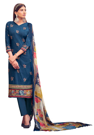 DRAVINAM Trends Unstitched Printed Mirror Work Cotton Salwar Suits Dress Material with Chiffon Dupatta (Green)