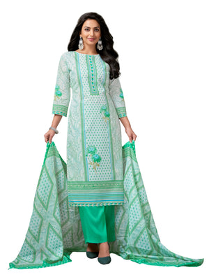 DRAVINAM Trends Pure Cotton Printed Dress Material Salwar Siroski Work Suit with Unstitched Bottoms and Cotton Dupatta