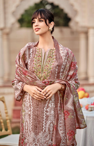 DRAVINAM Trends Women's Unstitched Pure Cotton Suit Dress Material with Heavy Lining Embroidered | Stylish Pure Cotton Print Dupatta & Solid Bottoms