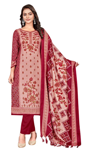 DRAVINAM Trends Women's Pakistani Printed Pashmina Wool Unstitch Salwar Suit Dress Material with Pashmina Printed Shawl Dupatta