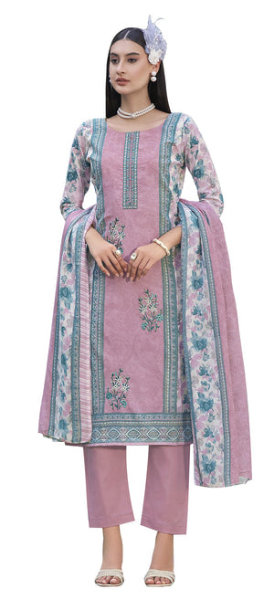DRAVINAM Trends Women's Unstitched Salwar Suit Dress Material - Cotton Digital Printed Organza Embroidered Kameez II Unstitch Bottoms II Cotton Dupatta