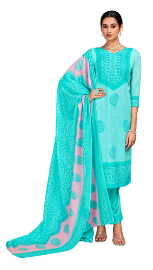Unstitched Print Cotton Salwar Suit Dress Materials with Dupatta