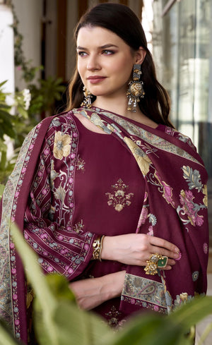 DRAVINAM Trends Women's winter wear unstitched embroidered Woollen Pashmina Suit Dress Material with Pashmina Printed Shawl Dupatta