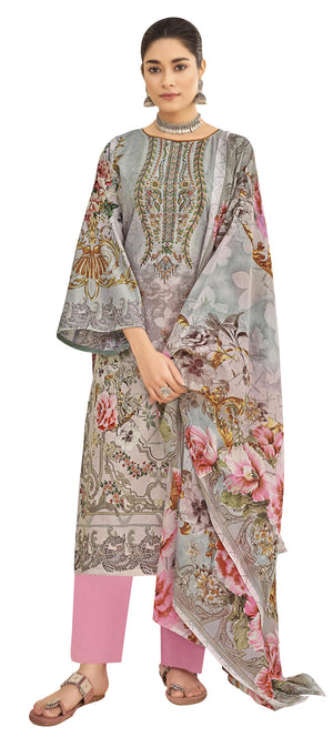 DRAVINAM Trends Women's Unstitched Digital Pakistani Print Embroidered Cambric Cotton Salwar Suit Dress Materials with Cotton Printed Dupatta