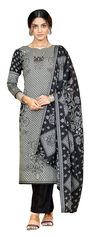 DRAVINAM Trends Women Unstitch Printed Pashmina Suit Dress Material I Digital style Printed Pashmia Top| Pure Pashmina Spun Dyed Bottoms | Luxurious Pure Woolen Shawl Dupatta with Piko work