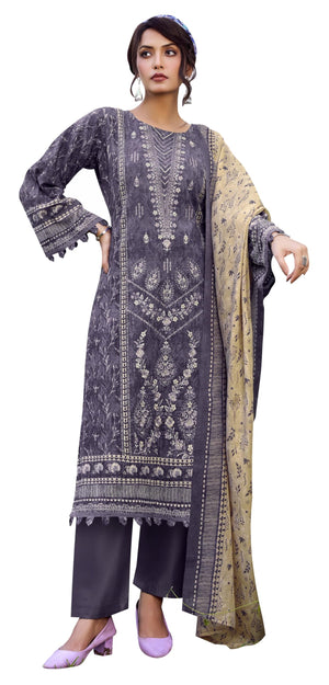 DRAVINAM Trends Unstitched Karachi Lawn Cotton Pakistani Digital Printed Embroidered Suit Dress Material with Unstitched Bottoms and Cotton Dupatta