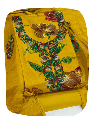 DRAVINAM Trends Women's Cotton Floral Printed Unstitched Suit Set with Embroidered Pin-Tuck Yoke & Soft Silk Dupatta