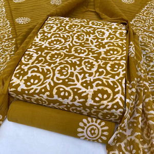 DRAVINAM Trends Unstitched Jaipuri Handmade Wax Batik Print Soft Cotton Dress Material with Dupatta