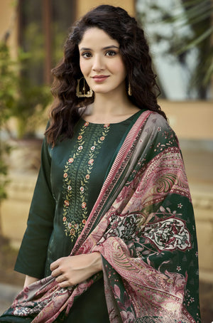 DRAVINAM Trends Women's Unstitched Jam Cotton Embroidered Suit Material - Jam Cotton Heavy Embroidered Cutwork Shirt II Rayon Bottoms II Cotton Printed Dupatta