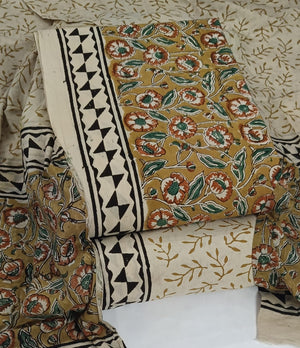DRAVINAM Trends Women's Jaipuri Pure Cotton Handmade Floral Block Bagh Print Unstitched Dress Material Set with Dupatta (Top, Bottom, and Dupatta Fabric)
