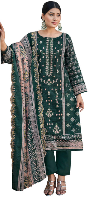 DRAVINAM Trends Women's Unstitched Pakistani Digital Print Embroidered Pure Cotton Salwar Suit Dress Materials with Cotton Digital Embroidered Cutwork Dupatta
