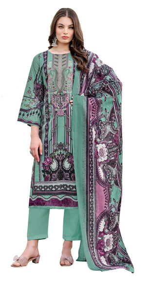 DRAVINAM Trends Women's Unstitched Salwar Suit Dress Material - Cotton Digital Printed Organza Embroidered Kameez II Unstitch Bottoms II Cotton Dupatta