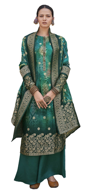 DRAVINAM Trends Women's Pure Dola Silk jacquard Bandhani Digital printed Sharara style Unstitched Suit Dress material with Pure Dola silk Woven Banarasi Dupatta (Free size_Pink)