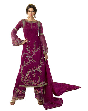 DRAVINAM Trends Women's Faux Georgette Semi Stitched Top With Unstitched Santoon Bottom and Net Dupatta Embroidered Straight Kurta Dress Material (Kurta Set)
