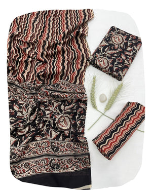 DRAVINAM Trends Hand Block Print Jaipuri Cambric Unstitched Cotton Suit Dress Material for Women with Mulmul Cotton Hand Printed Dupatta