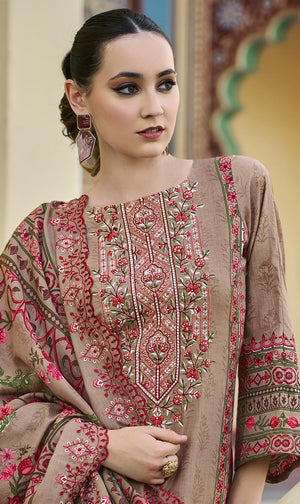 DRAVINAM Trends Women's Unstitched Pakistani Digital Print Embroidered Pure Cotton Salwar Suit Dress Materials with Cotton Embroidered Cutwork Dupatta