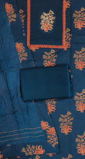 DRAVINAM Trends Women's Cotton Floral Printed Unstitched Suit Set with Embroidered Pin-Tuck Yoke & Soft Silk Dupatta