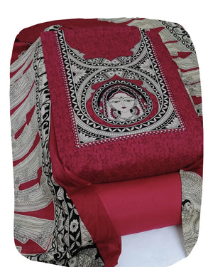 DRAVINAM Trends Women's Handblock Dabu Print Pure Cotton Unstitched Salwar Suit Dress Material with Peacock Motif & Mulmul Dupatta