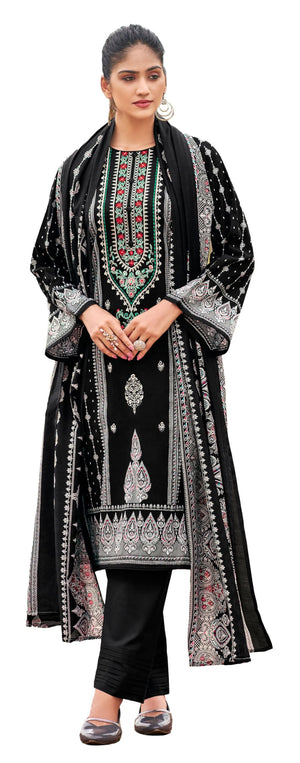 DRAVINAM Trends Women's Pakistani Print Embroidered Unstitcehd Pure Cambric Cotton Salwar Suit Dress Materials with Pure Cotton Printed Dupatta