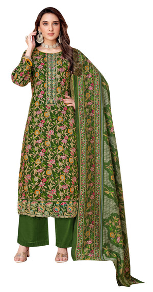 DRAVINAM Trends Pure Viscose Rayon Cotton Discharge Foil Printed Fancy Embroidered Suit Dress Material with Unstitched Bottoms and Cotton Silk Printed Dupatta