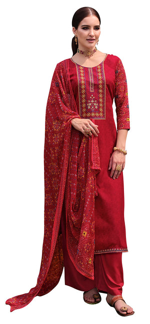 DRAVINAM Trends Unstitched Printed Embroidered Rayon Salwar Suits Set with Chiffon Dupatta (Green)