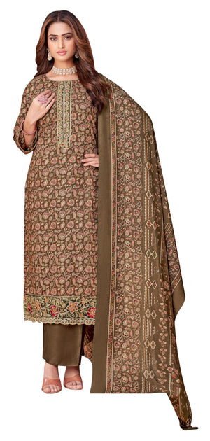 DRAVINAM Trends Pure Viscose Rayon Cotton Discharge Foil Printed Fancy Embroidered Suit Dress Material with Unstitched Bottoms and Cotton Silk Printed Dupatta