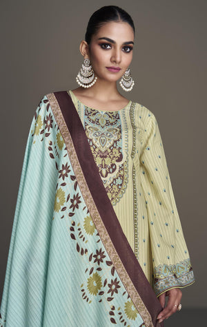 DRAVINAM Trends Women's Pashmina Digital Printed Swaroski Work Woollen Unstitched Salwar Suit Dress material with Printed Spun Wool Shawl Dupatta