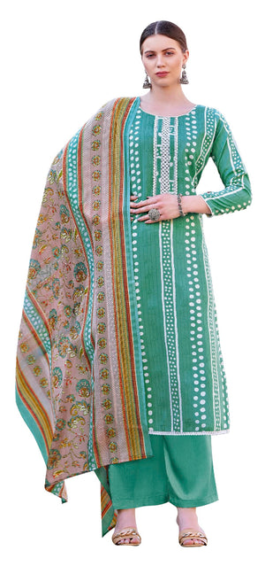 DRAVINAM Trends Unstitched Rayon Kurta Pant Dress Material Set with Cotton Printed Dupatta for Women