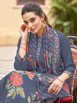 DRAVINAM Trends Women's Unstitched Salwar Suit Dress Material Modal Silk Discharge Foil Print Embroidered Kameez Plain Unstitched Bottoms and Modal Silk Discharge Foil Print Dupatta