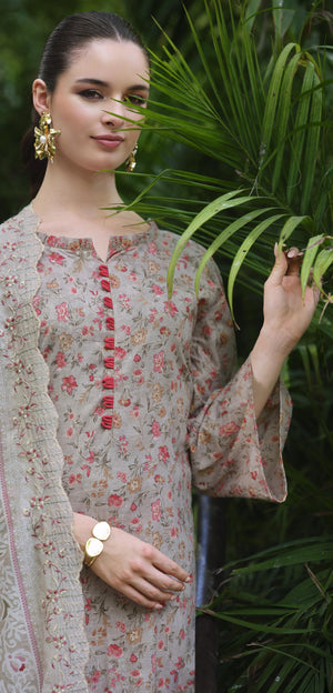 DRAVINAM Trends Women's Stitched Digital Print Embroidered Scalloping Cutwork Pure Cotton Kurta Pant Suit Set with Cotton Embroidered Scalloping Cutwork Dupatta (XL / 42)