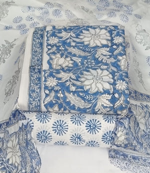 DRAVINAM Trends Hand Block Print Pure Cambric Cotton Unstitched Suit Material with Chiffon Hand Printed Dupatta