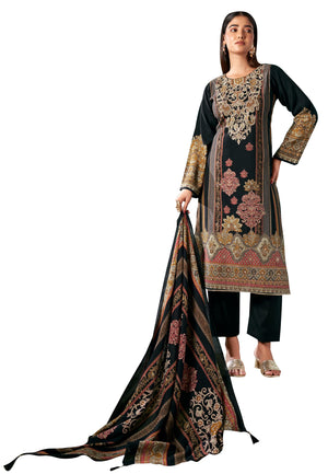 DRAVINAM Trends Women's Unstitched Pure Maslin Digital Foil Printed Pakistani Embroidered Suit Dress Material with Unstitched Maslin Bottoms and Maslin Dupatta