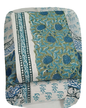 DRAVINAM Trends Hand Block Print Sanganeri Cambric Unstitched Cotton Suit Dress Material for Women with Mulmul Cotton Hand Printed Dupatta