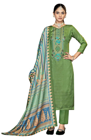 DRAVINAM Trends Women's Unstitched Woollen Pure Pashmina Embroidered Winter Wear Salwar Suit Dress Material with Pashmina Printed Shawl Dupatta