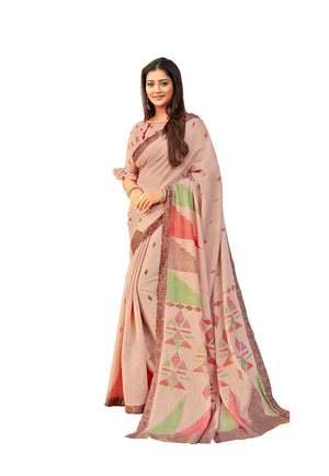 DRAVINAM Trends Women's Tussar Silk Printed Saree with Blouse Piece (SareeSRSha_10_Light Pink)