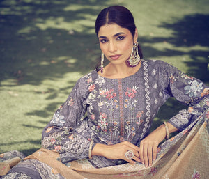 DRAVINAM Trends Unstitched Pakistani Print Embroidered Cotton Suit Dress Materials with Printed Cotton Dupatta