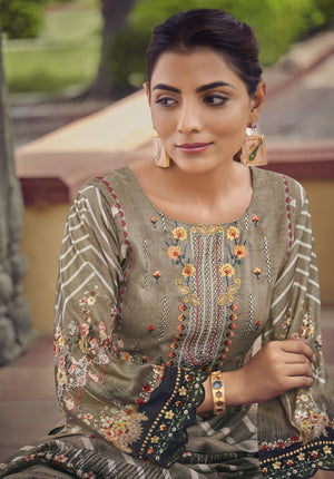 DRAVINAM Trends Unstitched Suit Material II Jam Cotton Pakistani Digital Printed Neck and Daman Embroidered Swaroski Work Kameez II Unstitched Bottoms II Cotton Maslin Dupatta