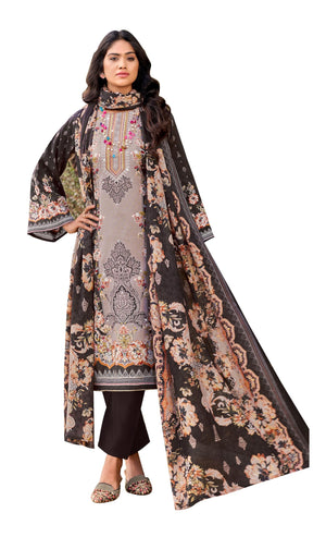 DRAVINAM Trends Women's Unstitched Jam Cotton Hand Embroidered Suit Material - Pure Jam Cotton Printed Hand Embroidered Kameez II Cotton Bottoms II Cotton Malmal Printed Dupatta