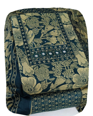 DRAVINAM Trends Women's Printed Embroidered and Hand Work Premium Cotton Jaipuri Unstitched Salwar Suit Dress Material with Mulmul Cotton Dupatta