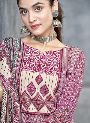 DRAVINAM Trends Pashmina Spun Digital Style Printed Unstitched Salwar Suit for Women with Siroski Work and Twill Printed Shawl Dupatta