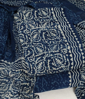 DRAVINAM Trends Hand Block Print Sanganeri Cambric Unstitched Cotton Suit Dress Material for Women with Mulmul Cotton Hand Printed Dupatta