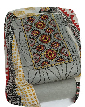 DRAVINAM Trends Women's Cambric Cotton Dress Material | Unstitch Kalamkari Printed Suit Set with Cotton Dupatta