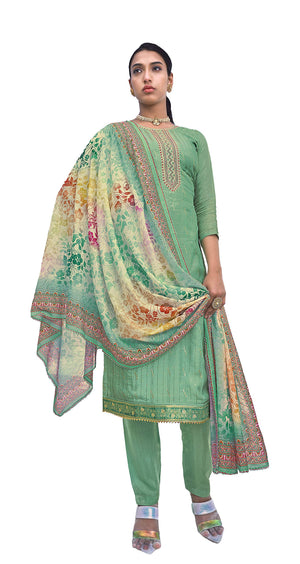 DRAVINAM Trends Women's Pure Musline Embroidery work Unstitched Salwar Suit Material with Pure Muslin Digital Print Sequence work Dupatta (Free size_Grey)