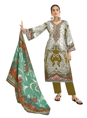 DRAVINAM Trends Women's Unstitched Digital Pakistani Print Embroidered Cambric Cotton Salwar Suit Dress Materials with Cotton Printed Dupatta