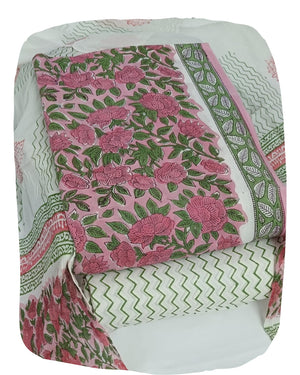 DRAVINAM Trends Hand Block Print Pure Cambric Cotton Unstitched Suit Material with Chiffon Hand Printed Dupatta