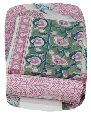 DRAVINAM Trends Hand Block Print Sanganeri Cambric Unstitched Cotton Suit Dress Material for Women with Mulmul Cotton Hand Printed Dupatta