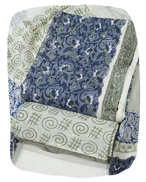 DRAVINAM Trends Hand Block Print Sanganeri Cambric Unstitched Cotton Suit Dress Material for Women with Mulmul Cotton Hand Printed Dupatta