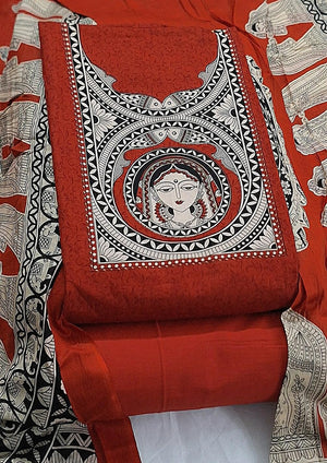 DRAVINAM Trends Women's Handblock Dabu Print Pure Cotton Unstitched Salwar Suit Dress Material with Peacock Motif & Mulmul Dupatta