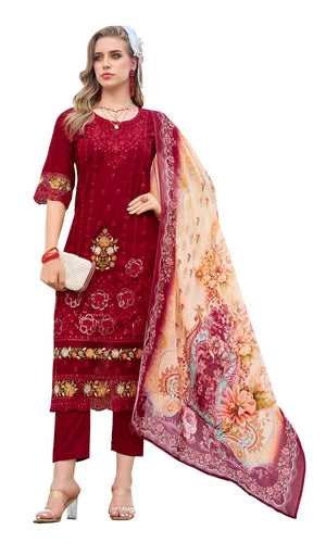 DRAVINAM Trends Kurti 2.50 mtrs, Pure Cotton (3 mtrs apx), Pure MAL MAL Cotton Dupatta Digital Print|Rust